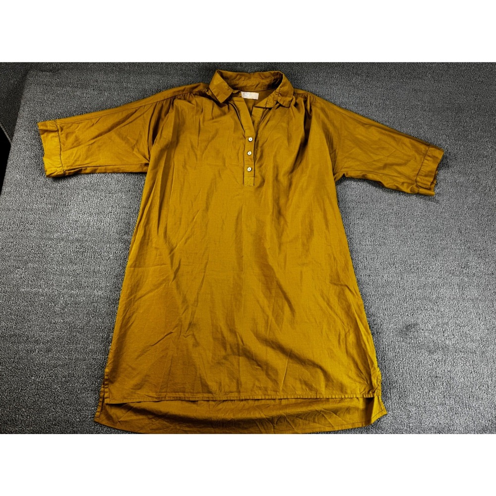 Cali by Cali Dreaming Tunic Dress XS Mustard Yellow Cotton Relaxed Fit Collared